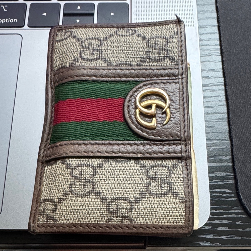 Gucci Beige and Green Key Card Holder